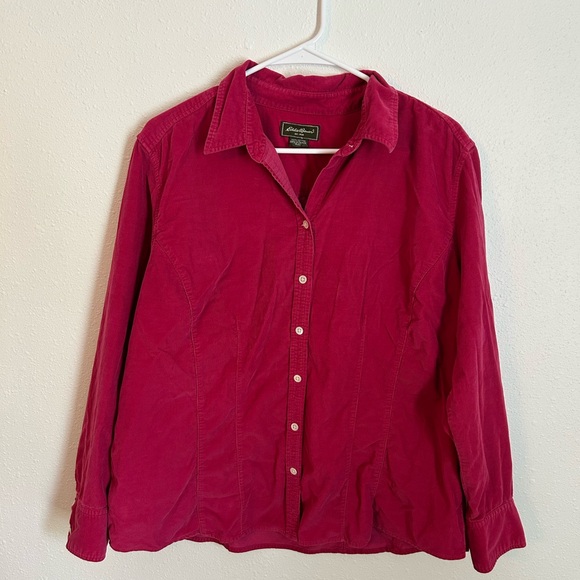 Corduroy Button Down Shirt Eddie Bauer Sz XXL Magenta Pink 100% Cotton - Picture 1 of 8